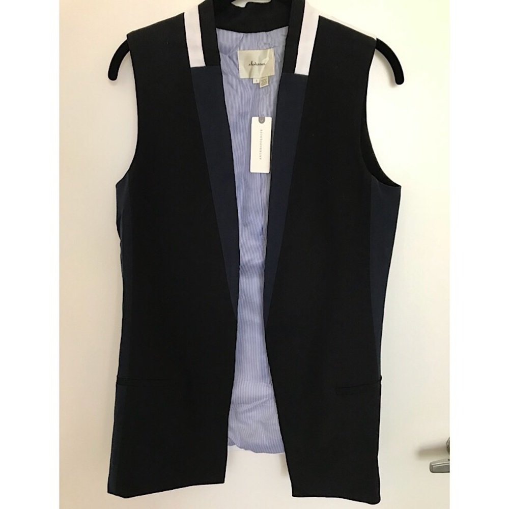 Anthropologie Elevenses Black/White/Navy Vest